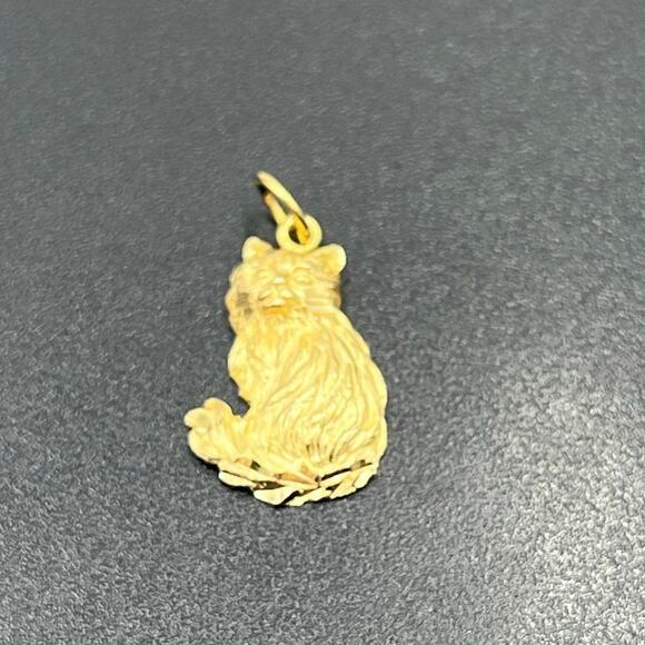 14k Yellow Gold Long Hair Domestic Cat Pet Animal Lover Whimsical Pendant - Picture 2 of 12